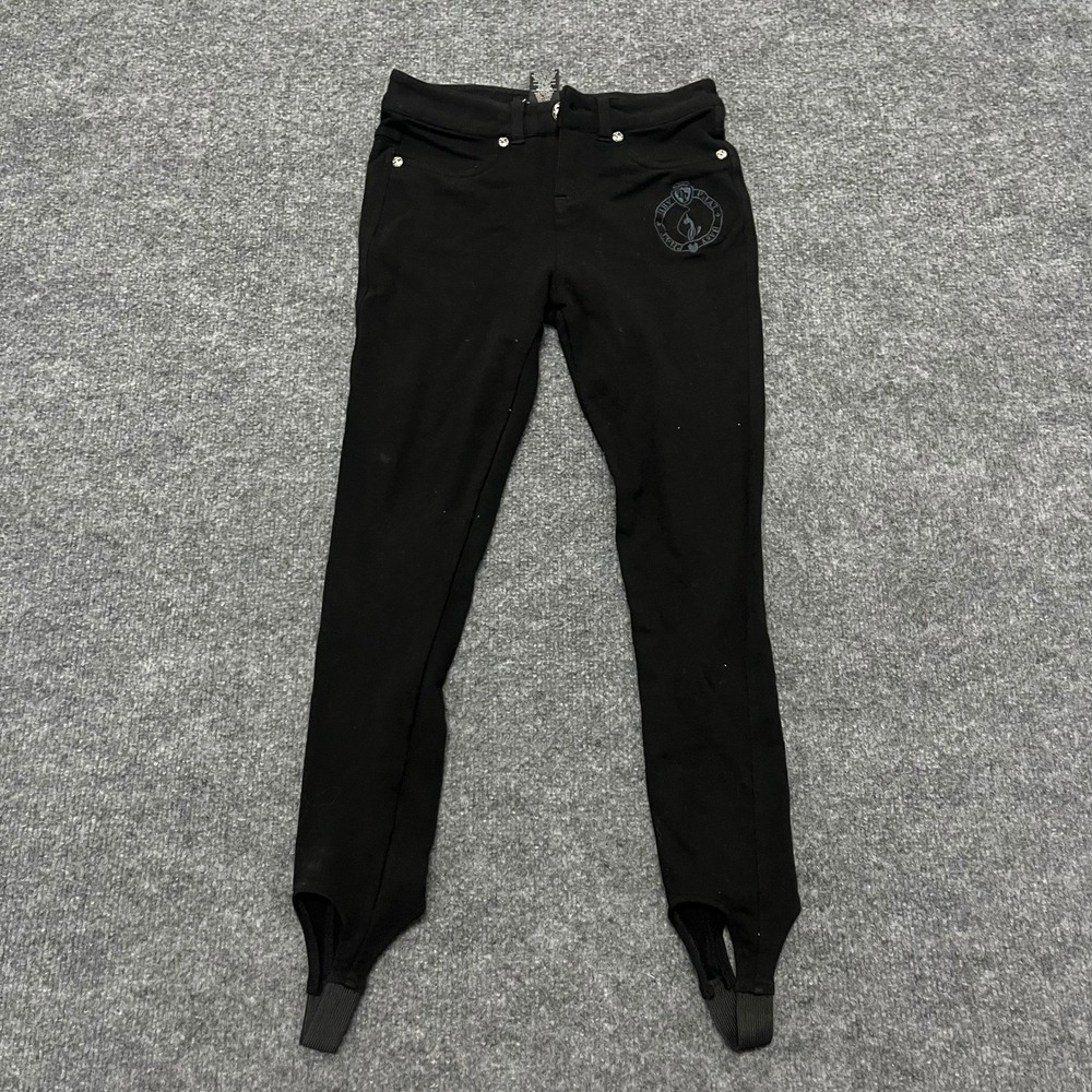 Baby Phat Stirrup Pants Girls Size 12 Black Slim Fit Y2K Rhinestone Logo Stretch
